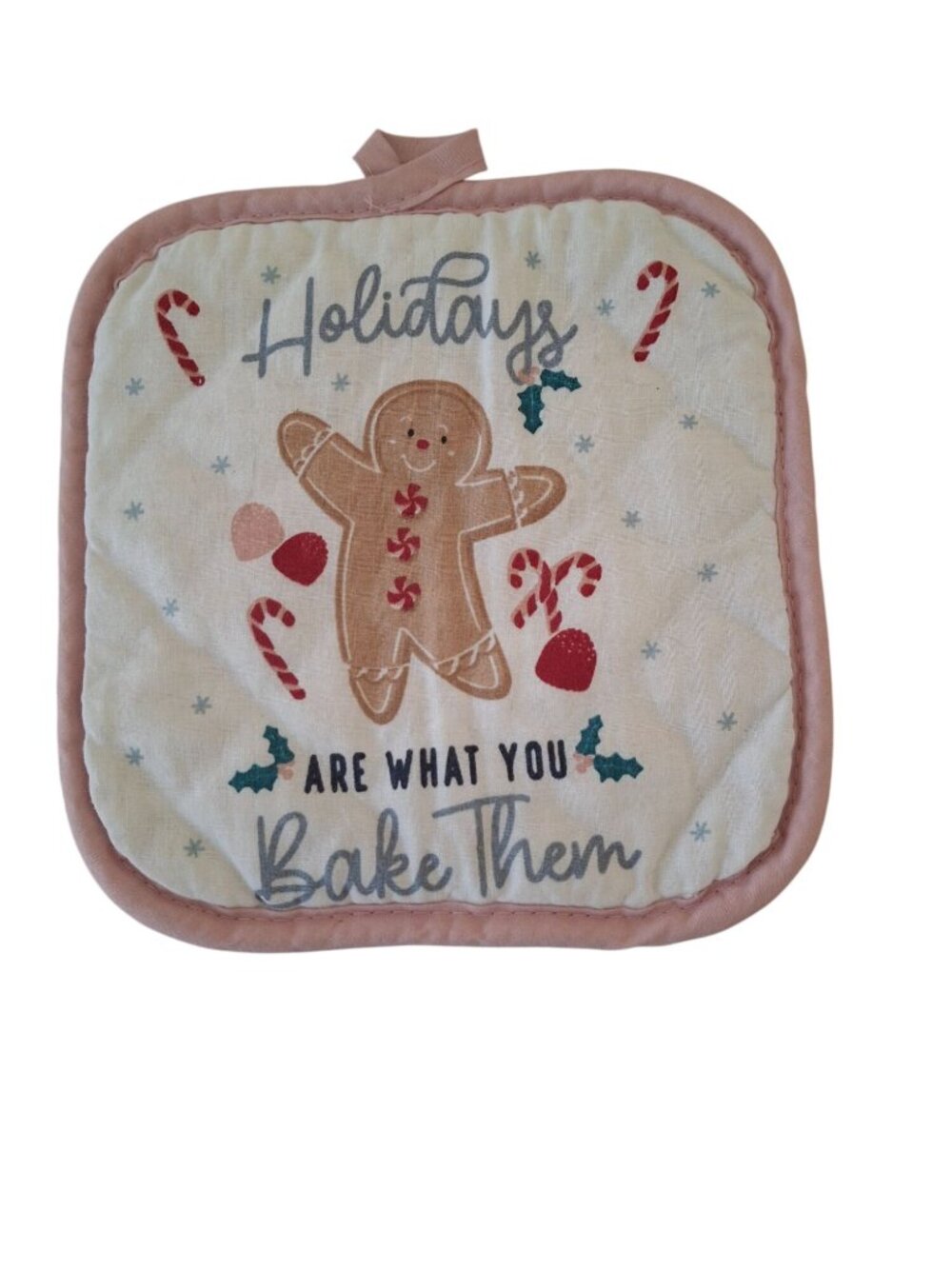 Christmas Gingerbread Potholder Pink Candy Cane Holiday Baking Cottagecore Decor